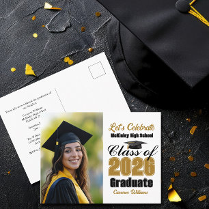 Cartão Postal De Convite Festa de Formatura Turma de 2026 Foto Dourado Pret