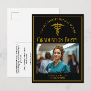 Cartão Postal De Convite Festa de Fotos de Formatura Elegante na Faculdade 