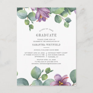 Cartão Postal De Convite Festa de Graduação Floral 2026 Ucalyptus