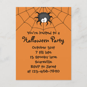 Cartão Postal De Convite Festa de Halloween Aranha