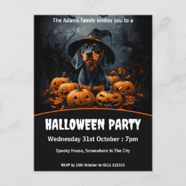 Cartão Postal De Convite Festa de Halloween de Dachshund