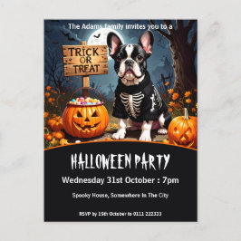 Cartão Postal De Convite Festa de Halloween do Buldogue Francês