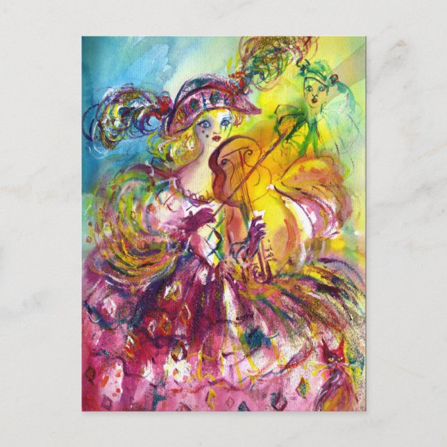 Cartão Postal De Convite Festa de Máscaras de Carnaval do Violinista ARLECC (Frente)