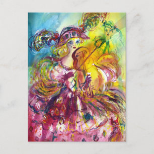 Cartão Postal De Convite Festa de Máscaras do Carnaval ARLECCHINA Violinist