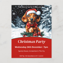 Cartão Postal De Convite Festa de Natal Dachshund