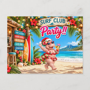 Cartão Postal De Convite Festa de Natal do clube de surfe