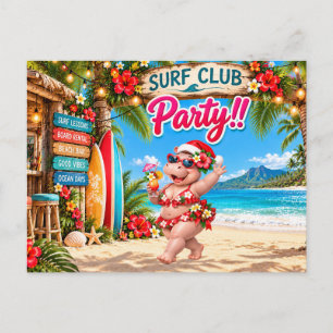 Cartão Postal De Convite Festa de Natal do clube de surfe