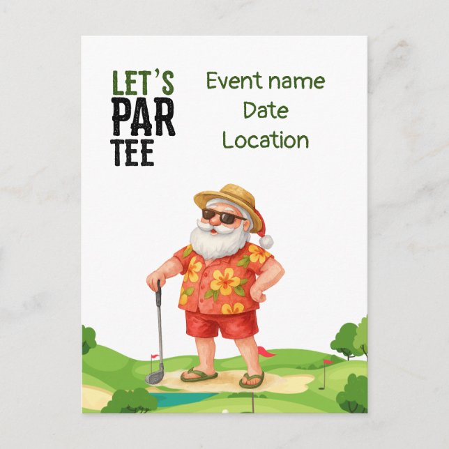 Cartão Postal De Convite Festa de Natal do Golfe no Verão Salve a Data  (Frente)
