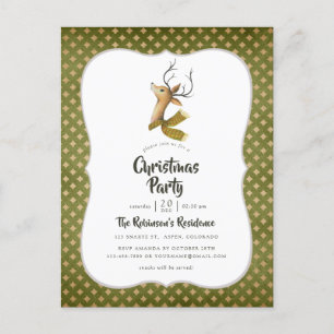Cartão Postal De Convite Festa de Natal Retro Vintage Reindeer