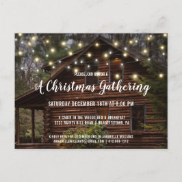 Cartão Postal De Convite Festa de Natal Rustic Log Cabine Lights
