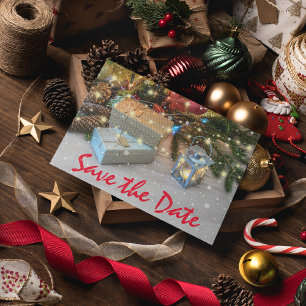 Cartão Postal De Convite Festa de Natal Rústica Save the Date