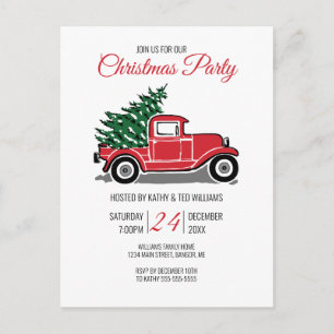 Cartão Postal De Convite Festa de Natal vermelha do pinheiro do caminhão do