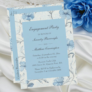 Cartão Postal De Convite Festa de noivado de Jardim Azul Floral Elegante