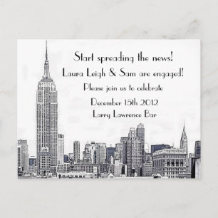 Cartão Postal De Convite Festa de Noivado NYC Skyline Etched 01