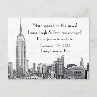 Cartão Postal De Convite Festa de Noivado NYC Skyline Etched 01