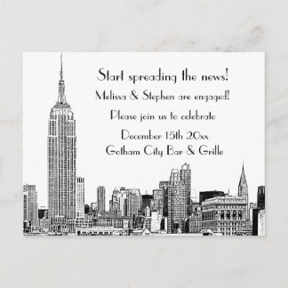 Cartão Postal De Convite Festa de Noivado NYC Skyline Etched 01