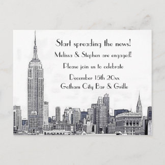 Cartão Postal De Convite Festa de Noivado NYC Skyline Etched 01 #2