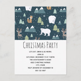 Cartão Postal De Convite Festa de Padrão para Animais de inverno de Natal g