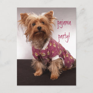 Cartão Postal De Convite Festa de Pijama do Yorkie