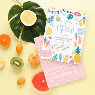 Cartão Postal De Convite Festa de Piscina bonita 16 Festas de aniversário