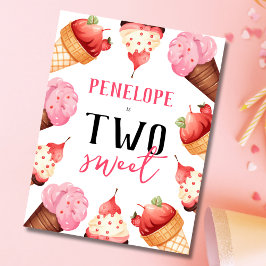 Cartão Postal De Convite Festa de segundo aniversário de Sorvete Bonito par