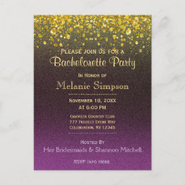 Cartão Postal De Convite Festa de solteira | Placa Dourada e Roxa Moderna