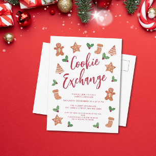 Cartão Postal De Convite Festa de Trocas de Biscoitos de Natal
