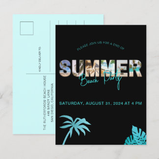 Cartão Postal De Convite Festa de Verão na praia, no Mínimo Negro