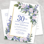Cartão Postal De Convite Festa Dourada Floral de aniversário de 30 anos Azu<br><div class="desc">Honre uma mulher especial com este convite de aniversário elegante e feminino.</div>