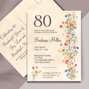 Cartão Postal De Convite Festa Elegante de 80 Anos de Nascimento com Tema F