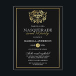 Cartão Postal De Convite Festa Elegante Dourada e Mascarada Negra Doce 16<br><div class="desc">Convidações de Cartão-postal do Elegante Dourado e Negro Doce de 16 Festas por Eugene_Designs.</div>