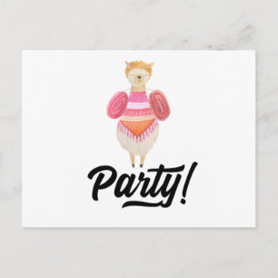 Cartão Postal De Convite Festa! Llama Aquarela
