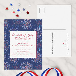 Cartão Postal De Convite Festa Patriótica de Fogos de Artifício de 4 de Jul