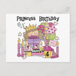 Cartão Postal De Convite Festa Princesa 4º Aniversário Camisetas e presente