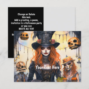 Cartão Postal De Convite Festa Steampunk Lady Skulls