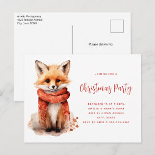 Cartão Postal De Convite Filhote de Raposa Fofa em uma Festa de Natal com C
