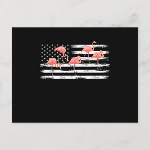 Cartão Postal De Convite Flamingo Desenho Animado Rosa Bandeira EUA 4 De Ju