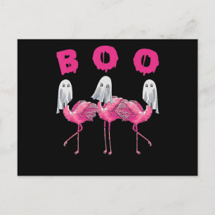 Cartão Postal De Convite Flamingo   Fantasma Flamingo Boo Festa de Hallowee