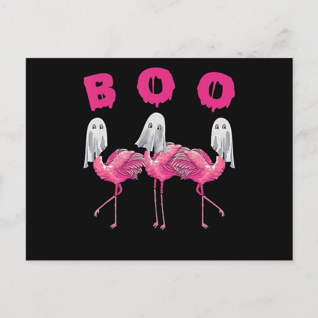 Cartão Postal De Convite Flamingo | Fantasma Flamingo Boo Festa de Hallowee (Frente)