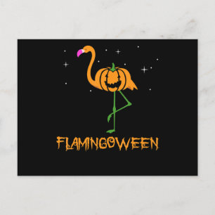 Cartão Postal De Convite Flamingo  Pumpkin Halloween Flamingbetween Bird Pi