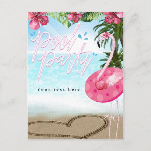 Cartão Postal De Convite Flamingo Summer Birthday PISCINA PARTY Beach