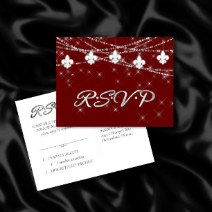 Cartão Postal De Convite Fleur de Lis   Resposta Vermelha Crimson