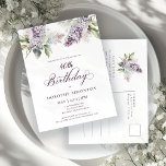 Cartão Postal De Convite Flor aniversário de 40 anos Purple Primavera Lilac<br><div class="desc">Lilases púrpuras de aquarela suave criam um convite para aniversário de 40 anos de primavera bonito. A caligrafia adiciona uma estética elegante. Faz parte da coleção Purple Primavera Lilac Flower. Ele permite que você escolha um tema e, em seguida, crie facilmente um conjunto único de convites, sinais de boas-vindas e...</div>