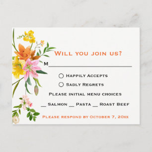 Cartão Postal De Convite Flor de Laranja Floral RSVP Lírio - Casamento - Ro