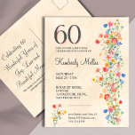 Cartão Postal De Convite Flor Elegante Flower 60 Anos Festa Floral 60º Aniv<br><div class="desc">Cartão-postal de 60 Anos de Flower Floral 60º Convite de Aniversário. Celebre um marco especial com este elegante convite de 60 anos, projetado para uma mulher maravilhosa. Apresentando um "60" ousado no topo e um delicado design floral em tons de aquarela, este convite combina lindamente sofisticação e charme. Perfeito por...</div>