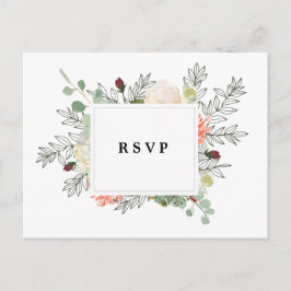 Cartão Postal De Convite florais botânicos - casamento postal rsvp