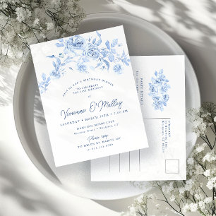 Cartão Postal De Convite Floral Azul do Partido do Janto aniversário de 21