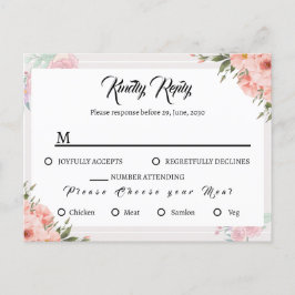 Cartão Postal De Convite Floral belo boho aquarela padrão rosa RSPV