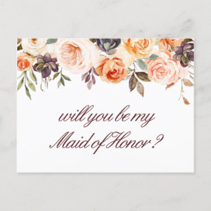 Cartão Postal De Convite floral de outono, você será meu cartão de Madrinha