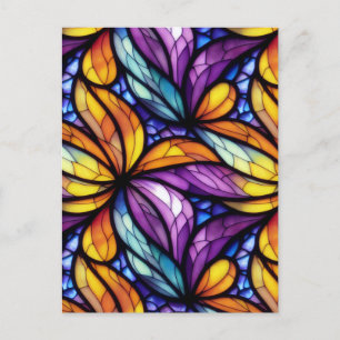 Cartão Postal De Convite Floral de Vidro Manchado Vibrante: Design colorido